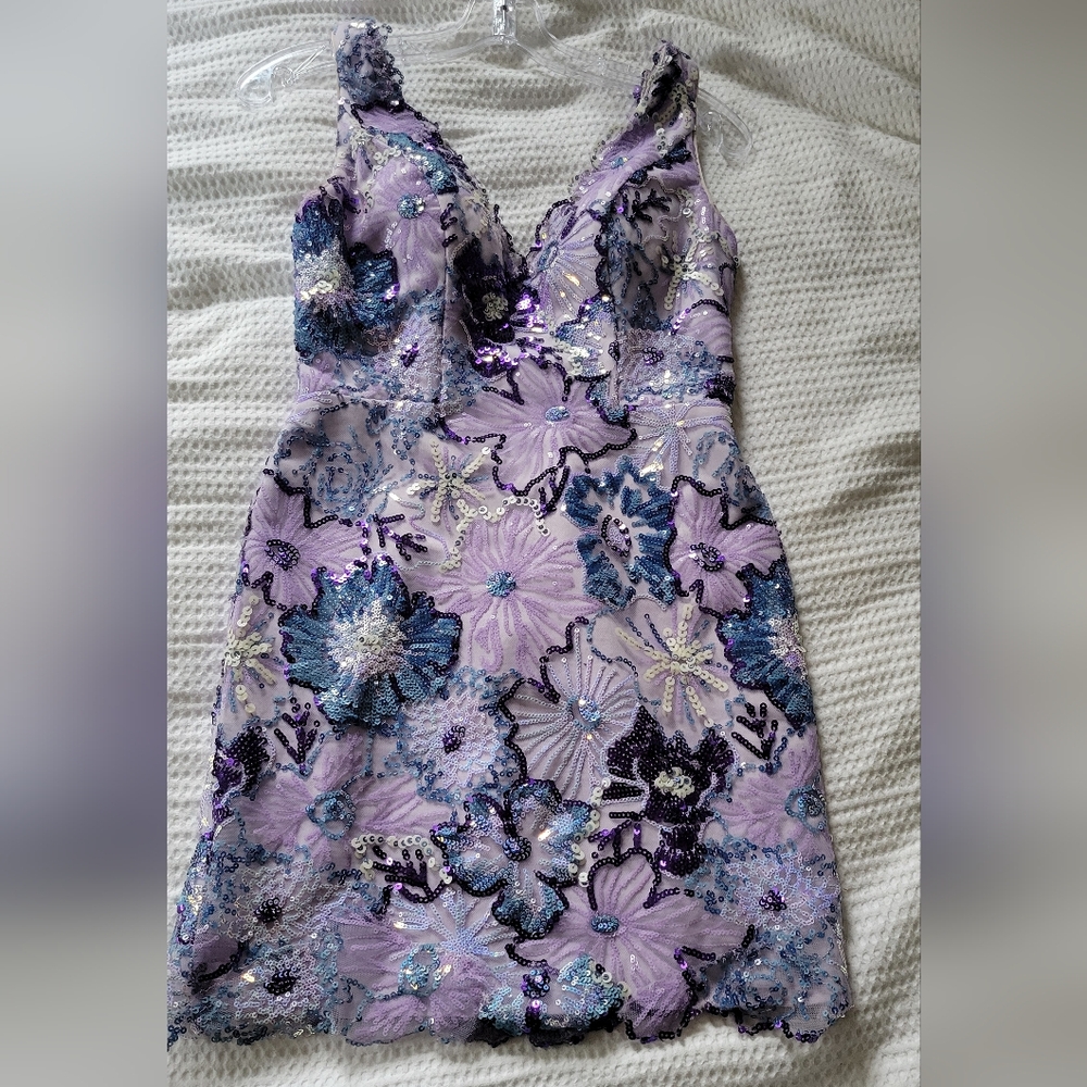 Floral Sequin Dress in Purple and Blue